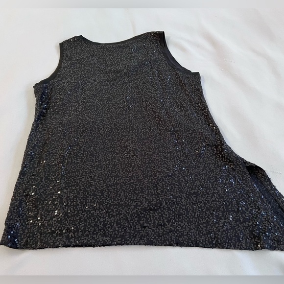 Eileen Fisher Black Silk Stretch Sequin Asymmetrical Tank w/Side Slit Sz PP - Picture 12 of 13